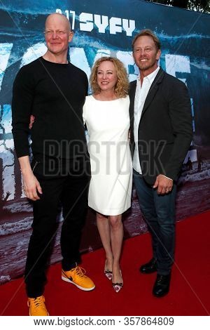 LOS ANGELES - AUG 12:  Derek Mears, Virginia Madsen,Ian Ziering at the 