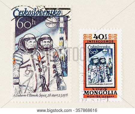 Seattle Washington - March 25, 2020: Close Up Of Czech And Mongolia Postage Featuring Stamp In Stamp