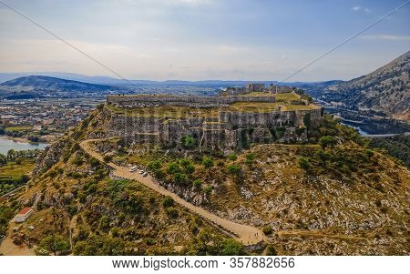 Panoramic Aerial View Of Historical Ruins Of The Rosafa Castle In Shkoder Albania.
