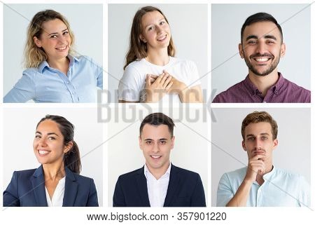 Successful Business Team Members Portrait Set. Happy Men And Women Smiling At Camera. Multiple Shot 