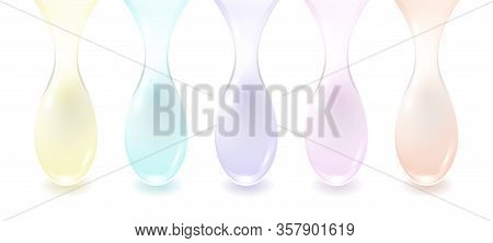 Vector Set Of Cream Dripping Pastel Drops Isolated On White Background. Different Colors Droplets Ca
