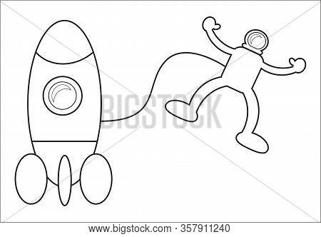 Astronaut Coloring Book With Rocket On The Sky For Children