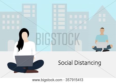 Social Distancing And Work From Home Concept, Coronavirus Pandemic 2019-ncov Prevention, Virus Sprea