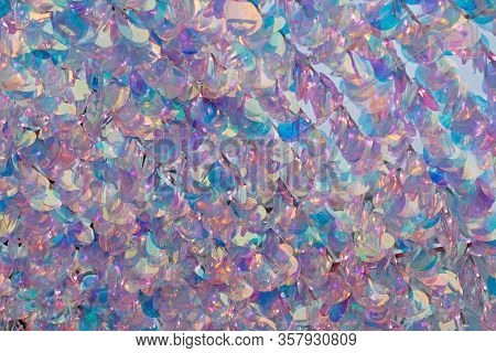 Pink And Blue Mother Of Pearl Sequins Background Or Texture