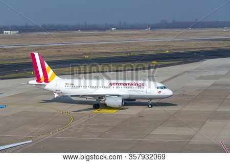 Dusseldorf, Nrw, Germany - March 18, 2015:\\nup, Airplane Dusseldorf. View Of The Tarmac. Large Pass