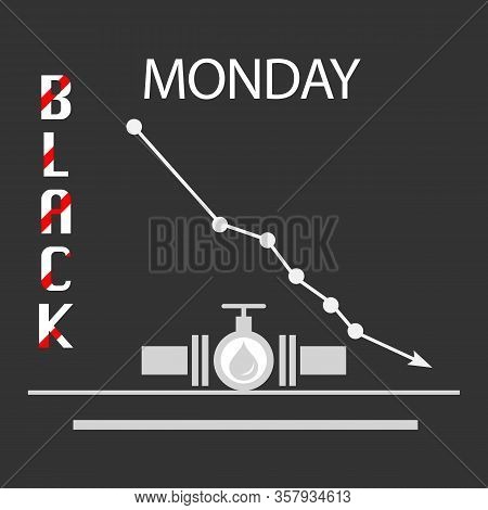 Vector Illustration Oil Industry. Falling Prices. Economic Crisis. Schedule Drop In Demand. Market. 