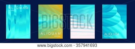 Set Of Vector Backgrounds For Business Flyers. Liquid Texture For Foil Label. Vintage Cosmic Design.