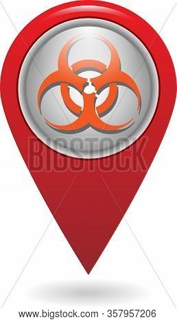 Vector Red Map Marker  With Symbol Biohazard