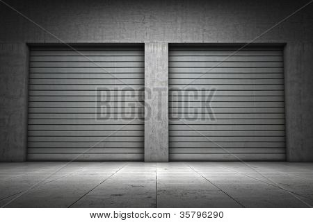 Garage Gebäude hergestellt aus Beton mit Rollladentüren