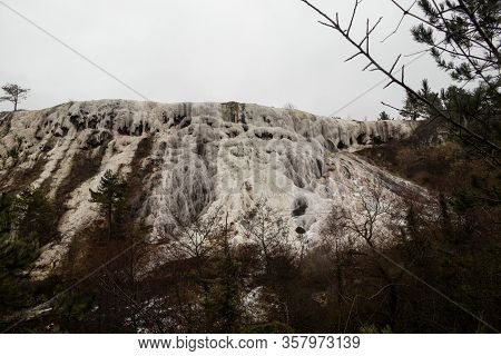 Akkaya Travertines, Bolu Province In Winter. Turkey