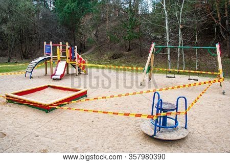Park Kids And Children Playground For Game And Activity Empty And Closed For Coronavirus Or Covid19,