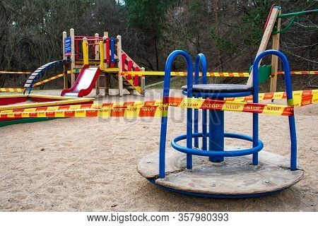 Park Kids And Children Playground For Game And Activity Empty And Closed For Coronavirus Or Covid19,