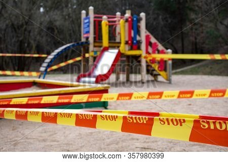 Park Kids And Children Playground For Game And Activity Empty And Closed For Coronavirus Or Covid19,
