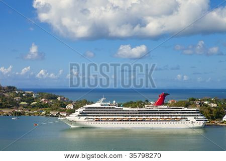 cruise ship with no logos docked in port at st lucia