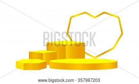 Luxury Pedestal Gold 3d And Heart Shape, Gold Pedestal Circle Box For Cosmetics Product Display Show