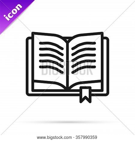 Black Line Ancient Magic Book With Alchemy Recipes And Mystic Spells And Enchantments Icon Isolated 