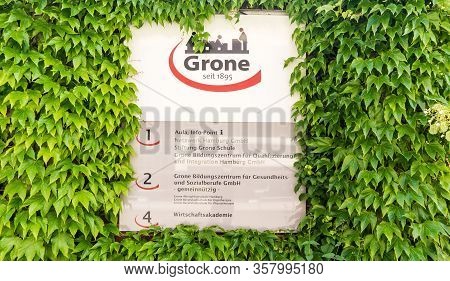 Hamburg, Germany - June 9, 2019 Company Nameplate Of Grone In Hamburg Hammerbrook