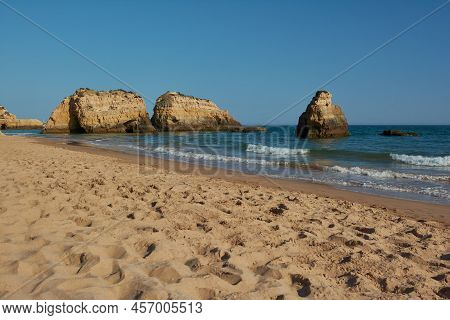 Beautiful View Of The Praia Dos Tres Castelos In Portimao, Algarve Region, Portugal