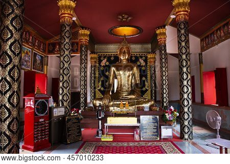 Ancient Buddha Statue In Antique Ubosot For Thai People Travelers Travel Visit Respect Praying Bless