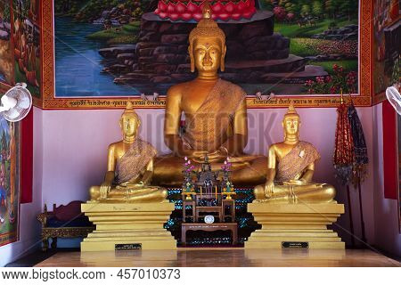 Ancient Buddha Statue In Antique Ubosot For Thai People Travelers Travel Visit Respect Praying Bless