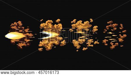 Gun Flashes Or Gunshot Animation. Collection Of Fire Explosion Effect During The Shot With The Gun. 