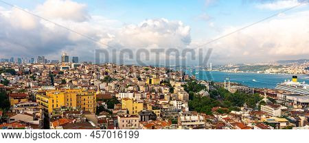 Aerial View Of Isanbul Old Town District With Bosphorus Strait