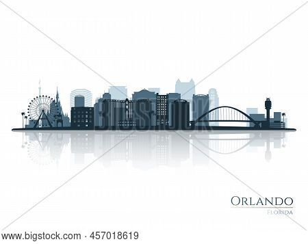 Orlando Skyline Silhouette With Reflection. Landscape Orlando, Florida. Vector Illustration.