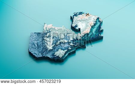 Topographic Zambia Map Hypsometric Zambia Elevation Tint Spectral Shaded Relief Map 3d Illustration