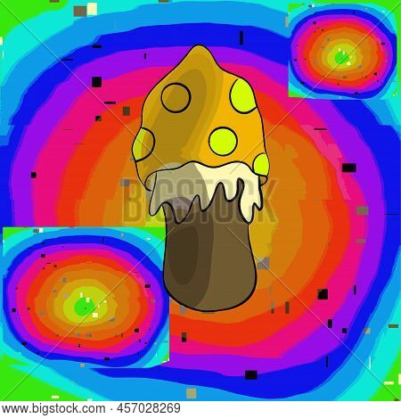 Abstract Background With Mushroom And Vector Circles In Rainbow Colors