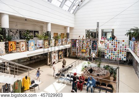 Kolomna, Russia - June 11, 2022: Hall Decorated Patchwork Quilt In Kolomna Speed Skating Center Kolo
