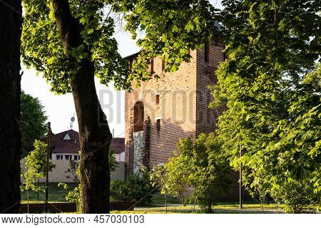 View Of Simeonovskaya Tower Of Kolomna Kremlin Through Green Trees In Old Kolomna City On Sunny Summ