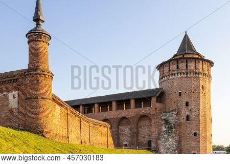 Ancient Citadel Wall And Marinkina Tower Of Kolomna Kremlin In Old Kolomna City On Sunny Summer Even