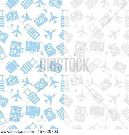 Travel Pattern Made From Airplane Camera Icons. Vector Illustration