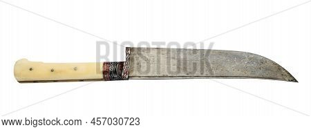 Handmade Uzbek National Knife Pichoq With Bone Handle Isolated On White Background