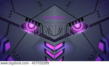 3d Realistic Robot Face Futuristic Purple Neon Light Background
