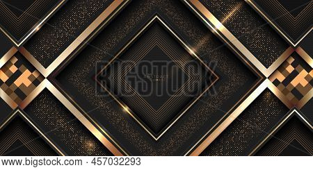 Luxury Black And Gold Abstract Background With Golden Square And Halftones