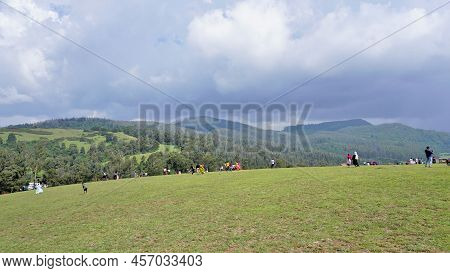 Ooty,tamilnadu,india-june 04 2022:tourists Enjoying Beautiful Wenlock Downs 9Th Mile Shooting Point.