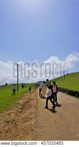 Ooty,tamilnadu,india-june 04 2022:tourists Enjoying Beautiful Wenlock Downs 9Th Mile Shooting Point.