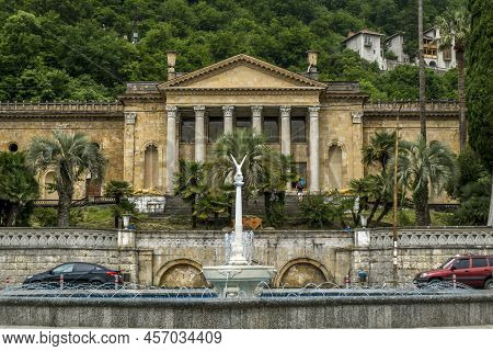 Winter Theatre And Fountain In Gagra, Abkhazia, Caucasus