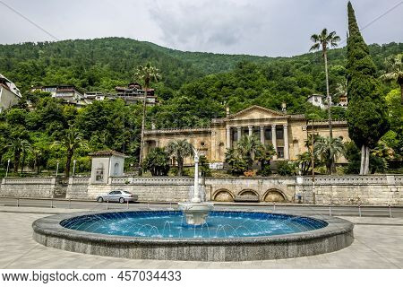 Winter Theatre And Fountain In Gagra, Abkhazia, Caucasus