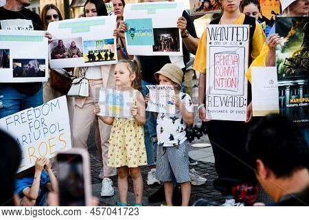 Krakow. Poland. 25.06.2022 International Peace Rally. Ukrainians Ask To Release Defenders From Azovs