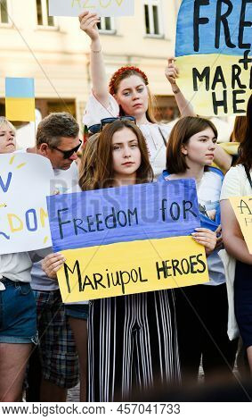 Krakow. Poland. 25.06.2022 International Peace Rally. Ukrainians Ask To Release Defenders From Azovs