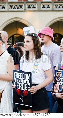 Krakow. Poland. 25.06.2022 International Peace Rally. Ukrainians Ask To Release Defenders From Azovs