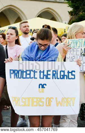 Krakow. Poland. 25.06.2022 International Peace Rally. Ukrainians Ask To Release Defenders From Azovs