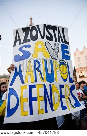 Krakow. Poland. 25.06.2022 International Peace Rally. Ukrainians Ask To Release Defenders From Azovs