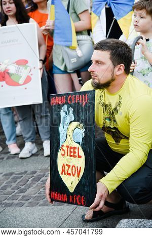 Krakow. Poland. 25.06.2022 International Peace Rally. Ukrainians Ask To Release Defenders From Azovs