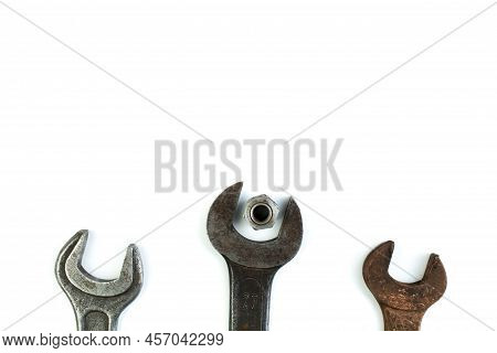 Wrenches Isolated On White Background. Top View.