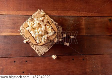 Wooden Table With Typical Brazilian Festa Junina Foods. Pop Corn