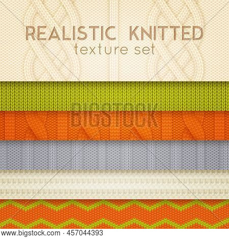 Realistic Knitted Patterns Samples 6 Horizontal Layers Set With Scandinavian Sweaters Cable Stitch T