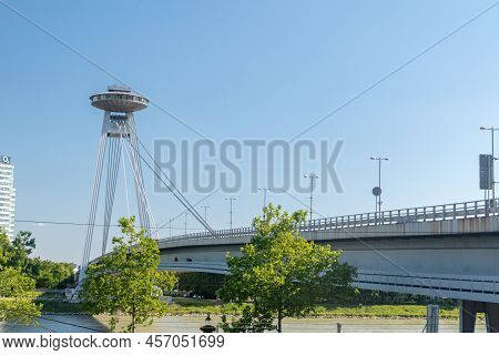 Bratislava, Slovakia - May 31, 2022: Most Slovenskeho Narodneho Povstania Known As Ufo Bridge.